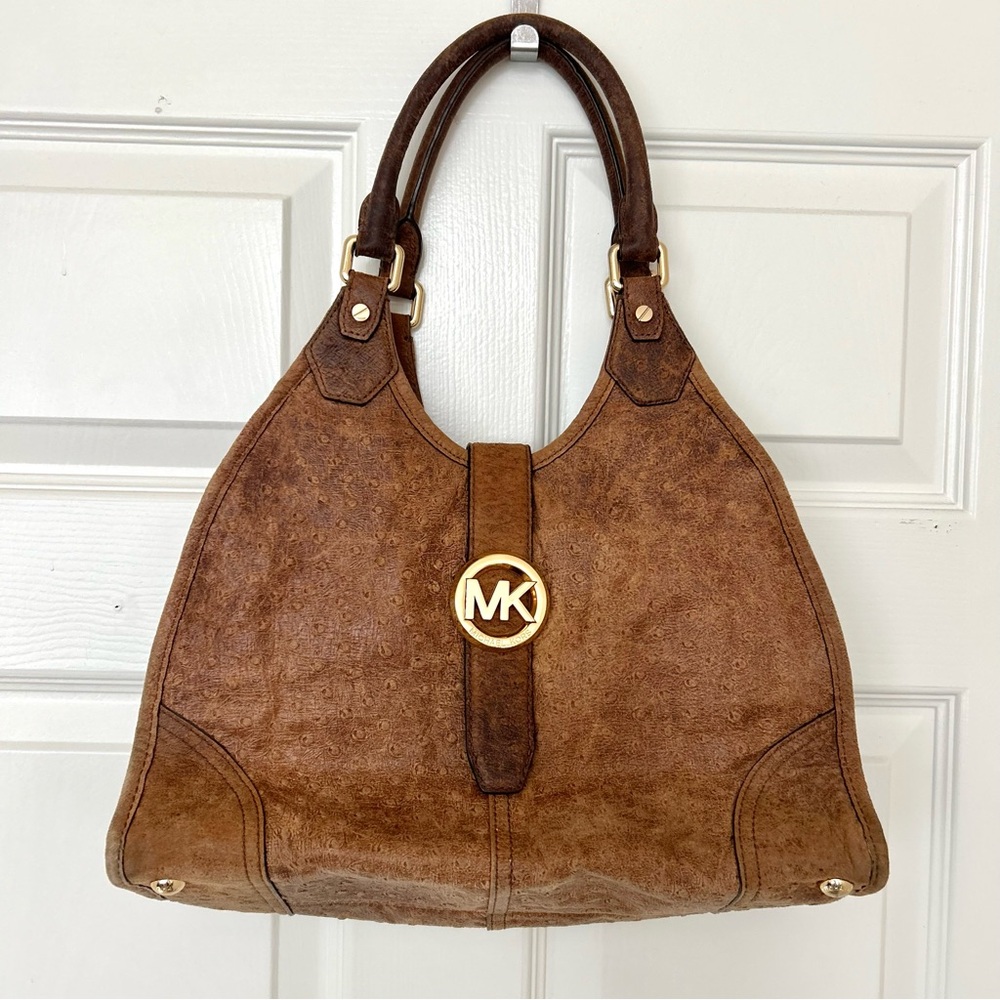 Michael Kors brown leather ostrich style handbag